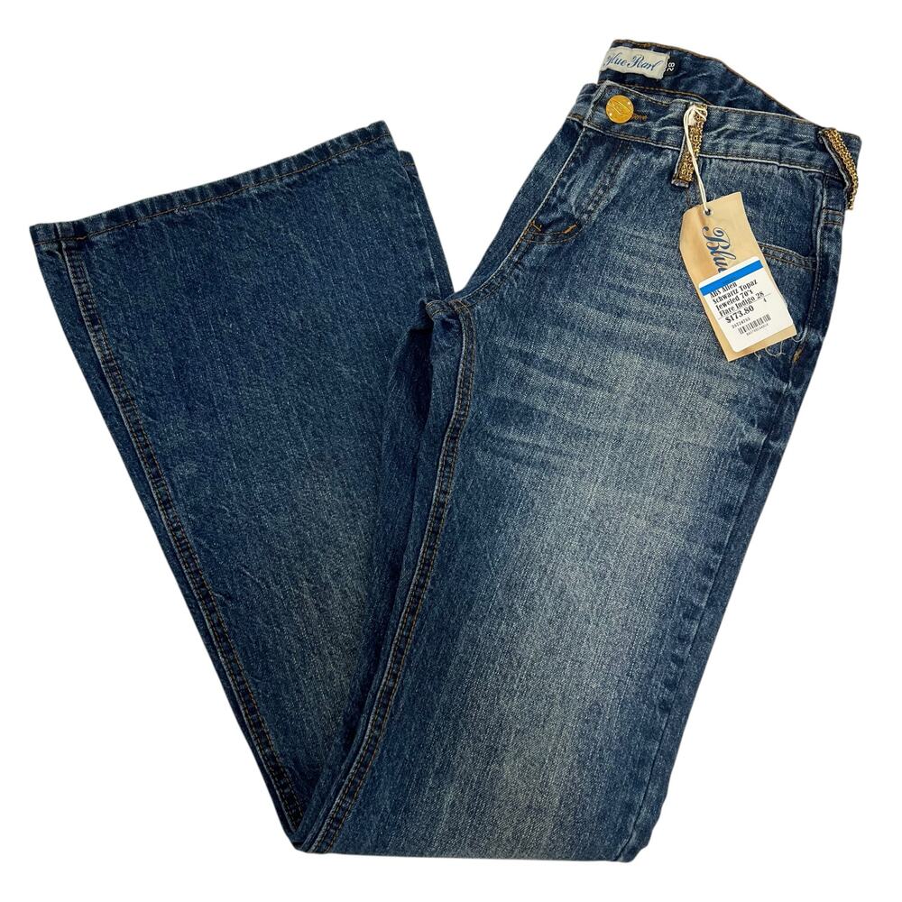 Blue Pearl Allen Schwartz Topaz Jeweled Jeans Blue 70s Flare Size‎ 28 Y2K NWT